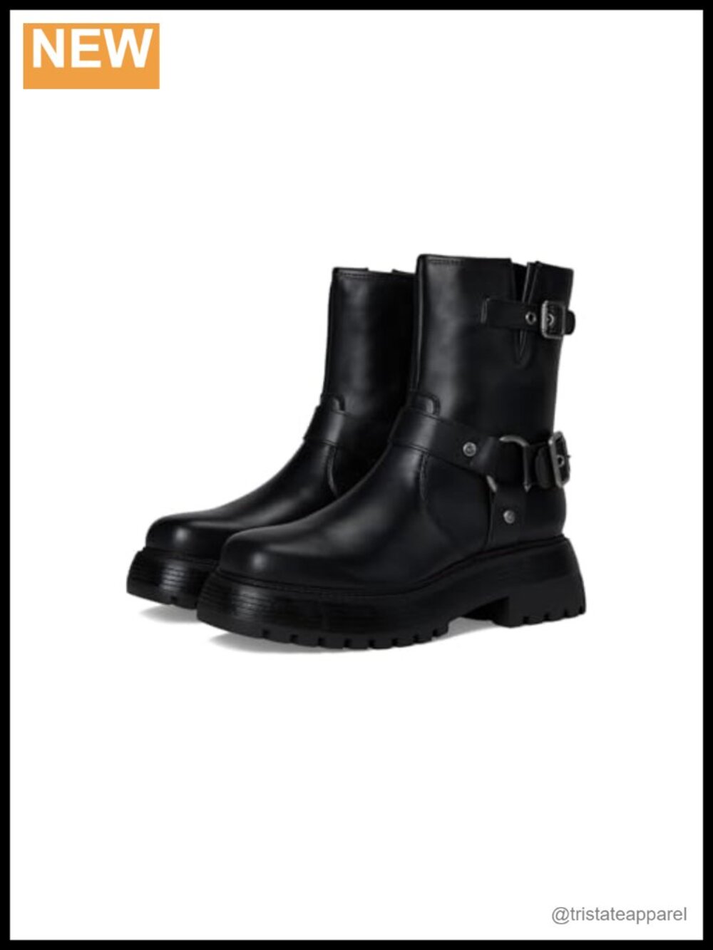 Women's Leather Harness Ankle Boots Chunky Lug Sole Zip